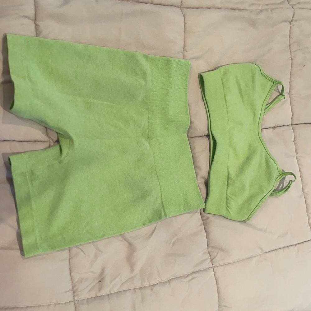 Two piece light neon green workout set